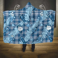 Blue Palaka Hawaii Cowboy Christmas Hooded Blanket Paniolo Mix Maile Lei - Polynesian Pride