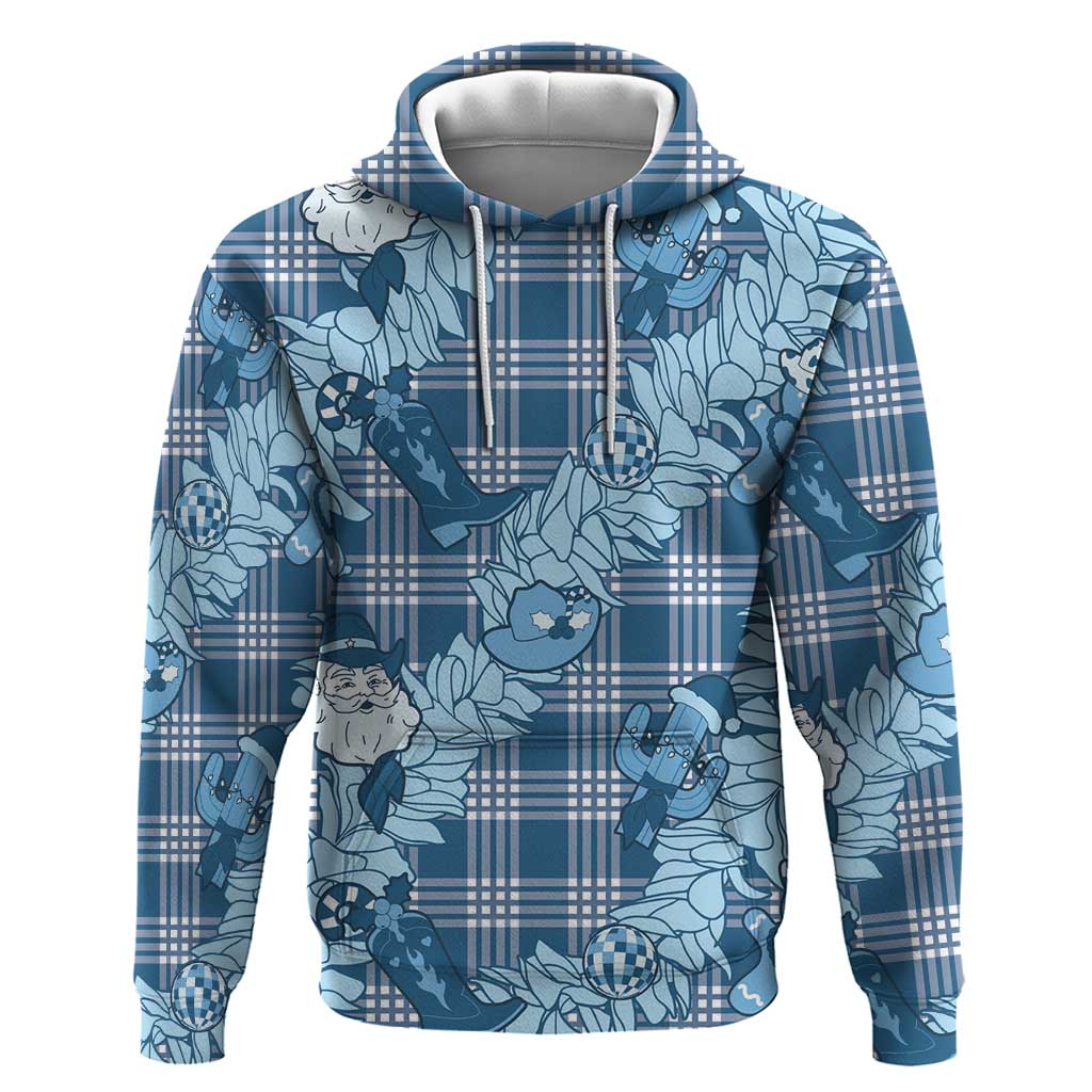 Blue Palaka Hawaii Cowboy Christmas Hoodie Paniolo Mix Maile Lei - Polynesian Pride