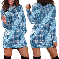 Blue Palaka Hawaii Cowboy Christmas Hoodie Dress Paniolo Mix Maile Lei - Polynesian Pride