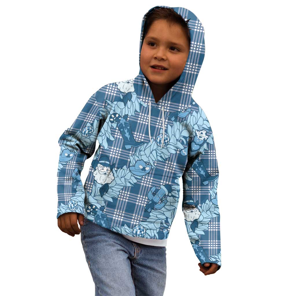 Blue Palaka Hawaii Cowboy Christmas Kid Hoodie Paniolo Mix Maile Lei - Polynesian Pride