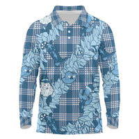 Blue Palaka Hawaii Cowboy Christmas Long Sleeve Polo Shirt Paniolo Mix Maile Lei - Polynesian Pride