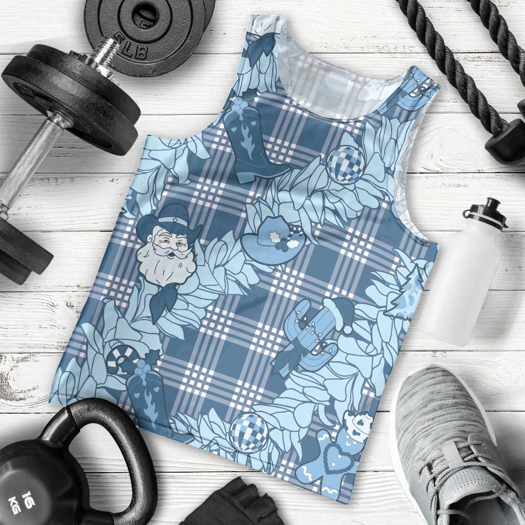 Blue Palaka Hawaii Cowboy Christmas Men Tank Top Paniolo Mix Maile Lei - Polynesian Pride