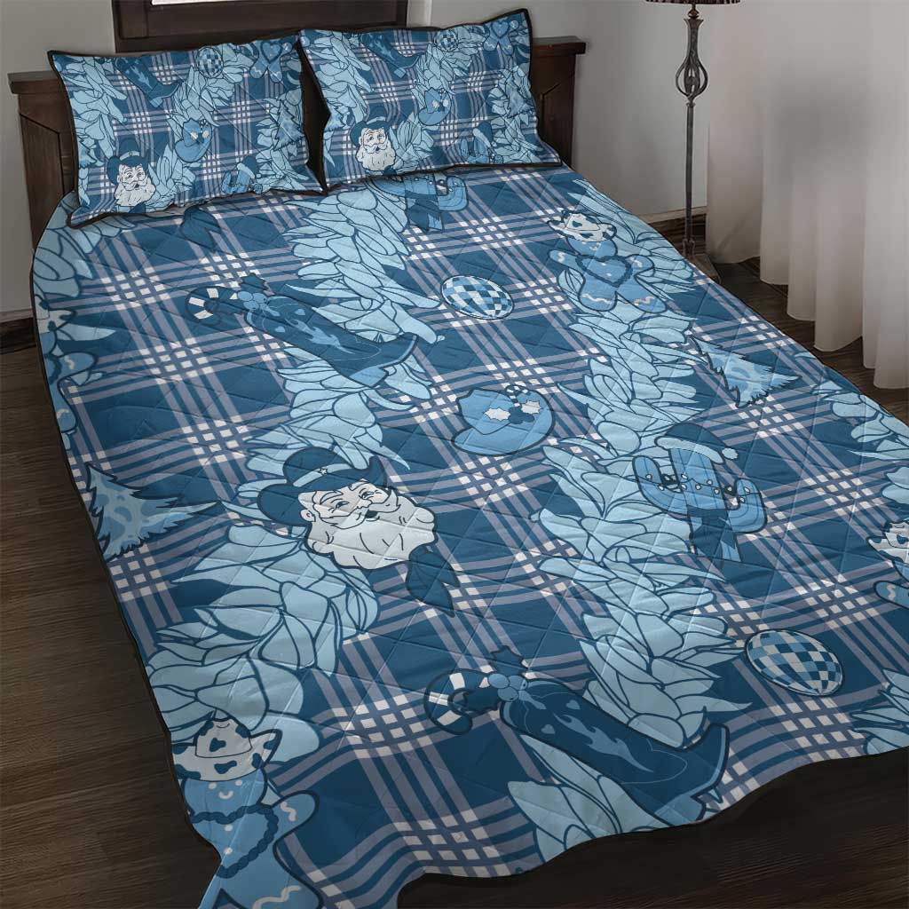Blue Palaka Hawaii Cowboy Christmas Quilt Bed Set Paniolo Mix Maile Lei - Polynesian Pride
