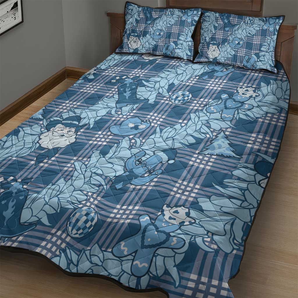 Blue Palaka Hawaii Cowboy Christmas Quilt Bed Set Paniolo Mix Maile Lei - Polynesian Pride