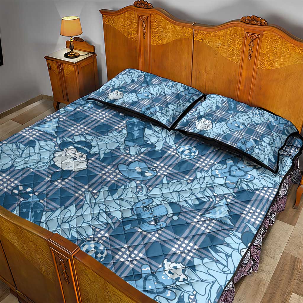 Blue Palaka Hawaii Cowboy Christmas Quilt Bed Set Paniolo Mix Maile Lei - Polynesian Pride