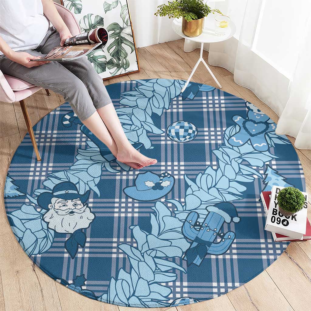 Blue Palaka Hawaii Cowboy Christmas Round Carpet Paniolo Mix Maile Lei - Polynesian Pride