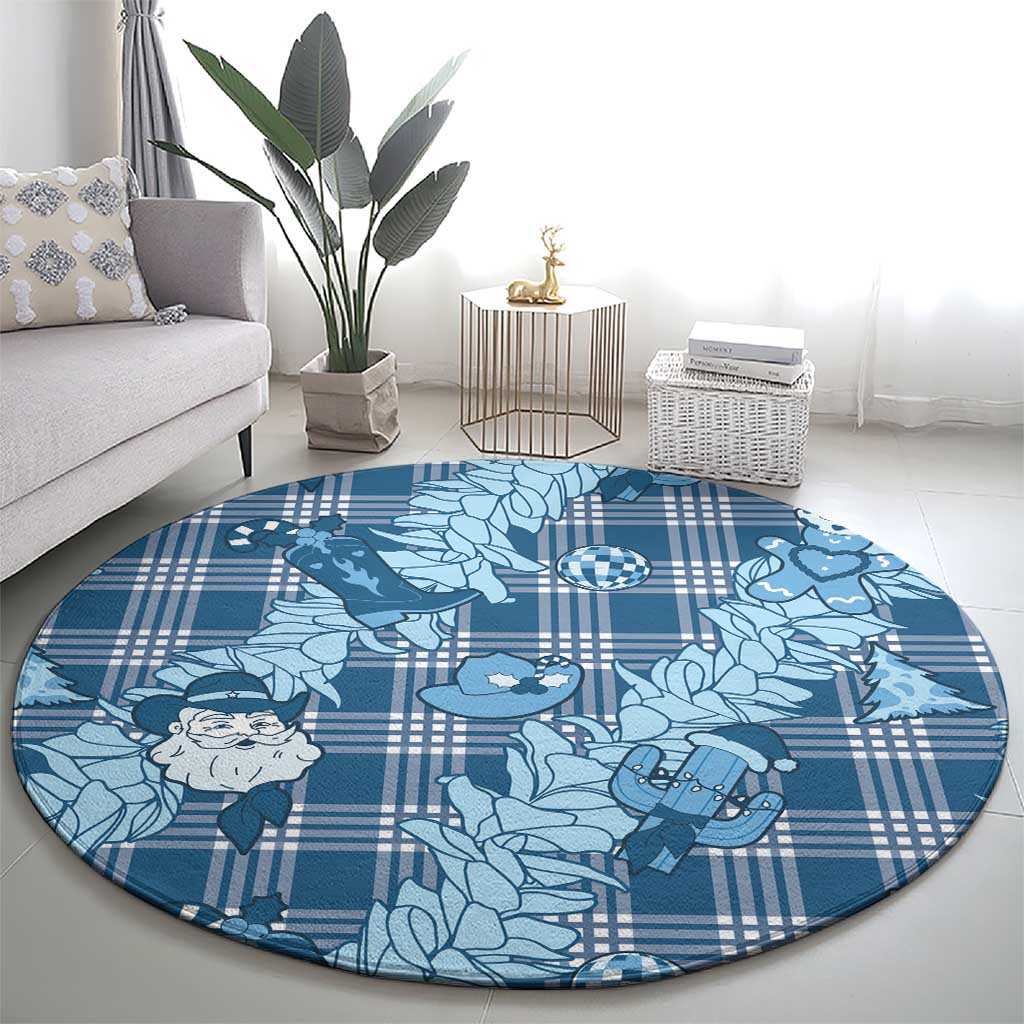 Blue Palaka Hawaii Cowboy Christmas Round Carpet Paniolo Mix Maile Lei - Polynesian Pride