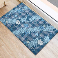Blue Palaka Hawaii Cowboy Christmas Rubber Doormat Paniolo Mix Maile Lei - Polynesian Pride