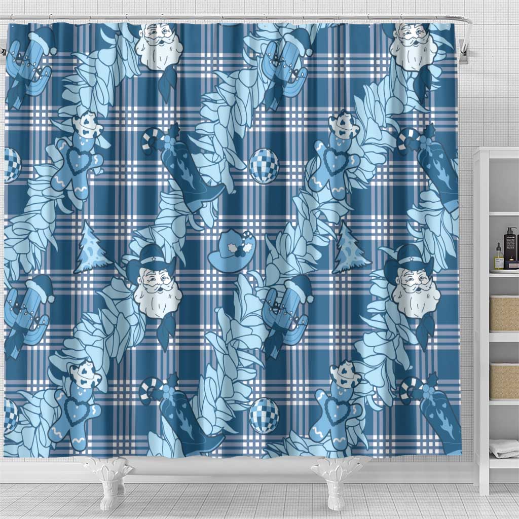 Blue Palaka Hawaii Cowboy Christmas Shower Curtain Paniolo Mix Maile Lei - Polynesian Pride
