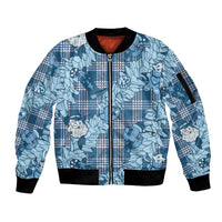 Blue Palaka Hawaii Cowboy Christmas Sleeve Zip Bomber Jacket Paniolo Mix Maile Lei - Polynesian Pride