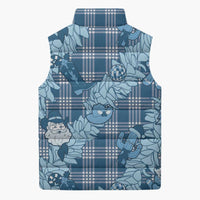 Blue Palaka Hawaii Cowboy Christmas Sleeveless Puffer Jacket Paniolo Mix Maile Lei - Polynesian Pride