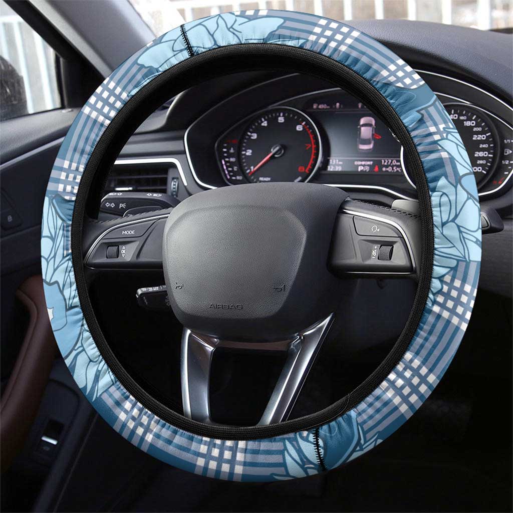Blue Palaka Hawaii Cowboy Christmas Steering Wheel Cover Paniolo Mix Maile Lei - Polynesian Pride