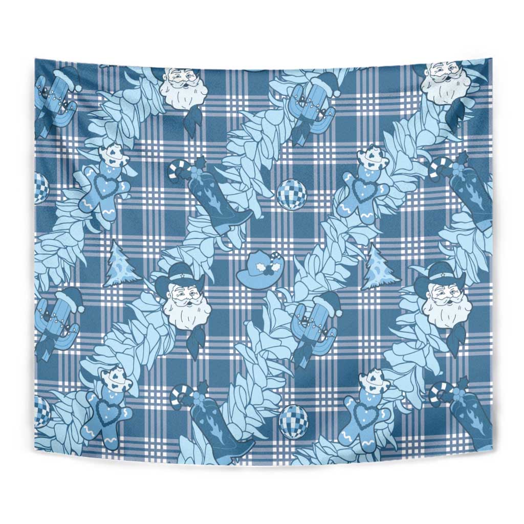 Blue Palaka Hawaii Cowboy Christmas Tapestry Paniolo Mix Maile Lei - Polynesian Pride