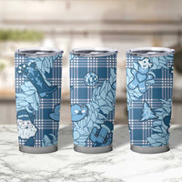 Blue Palaka Hawaii Cowboy Christmas Tumbler Cup Paniolo Mix Maile Lei - Polynesian Pride