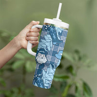 Blue Palaka Hawaii Cowboy Christmas Tumbler With Handle Paniolo Mix Maile Lei - Polynesian Pride