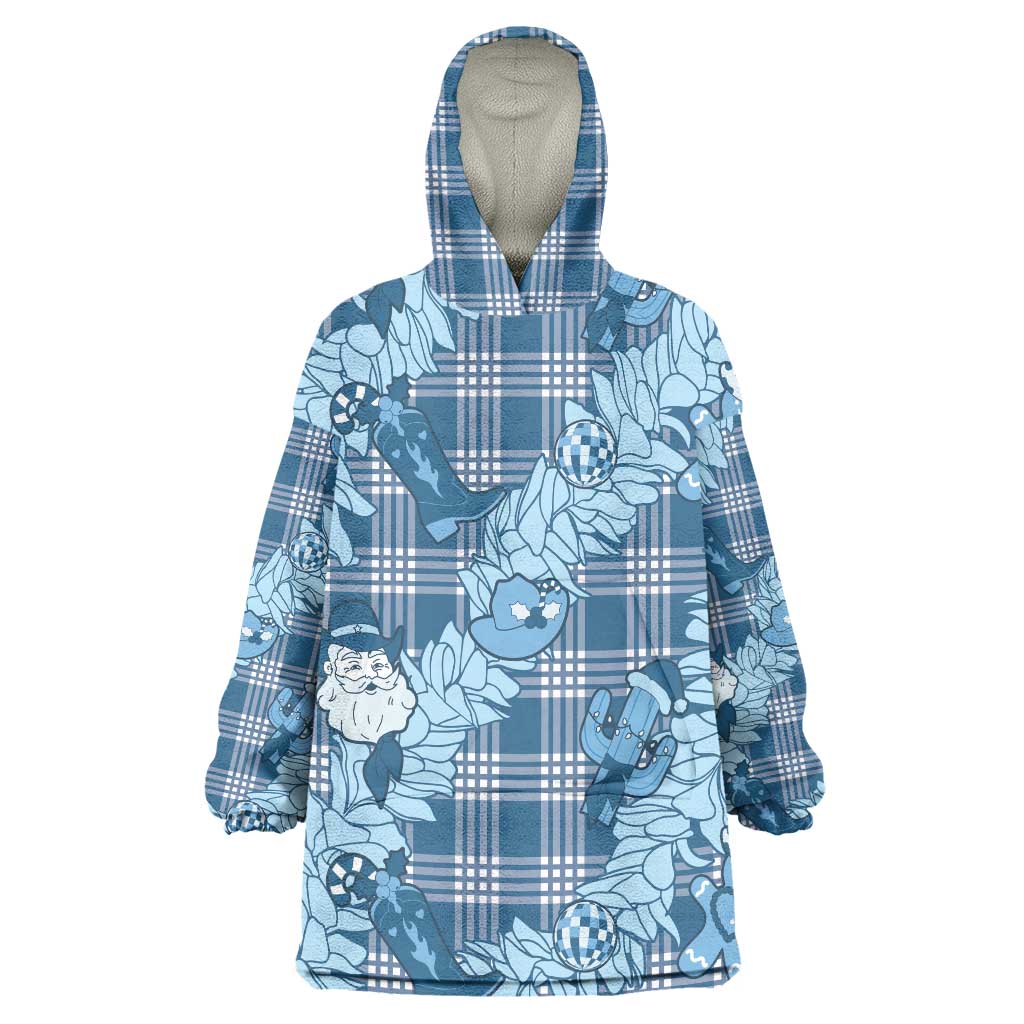 Blue Palaka Hawaii Cowboy Christmas Wearable Blanket Hoodie Paniolo Mix Maile Lei - Polynesian Pride