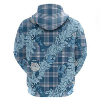 Blue Palaka Hawaii Cowboy Christmas Zip Hoodie Paniolo Mix Maile Lei - Polynesian Pride