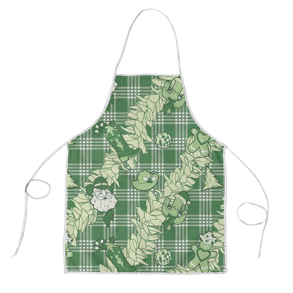 Green Palaka Hawaii Cowboy Christmas Apron Paniolo Mix Maile Lei - Polynesian Pride