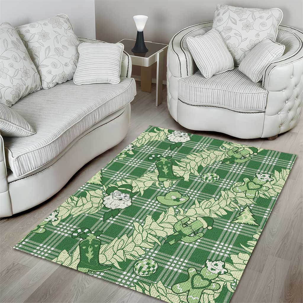 Green Palaka Hawaii Cowboy Christmas Area Rug Paniolo Mix Maile Lei - Polynesian Pride
