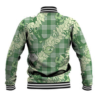 Green Palaka Hawaii Cowboy Christmas Baseball Jacket Paniolo Mix Maile Lei - Polynesian Pride