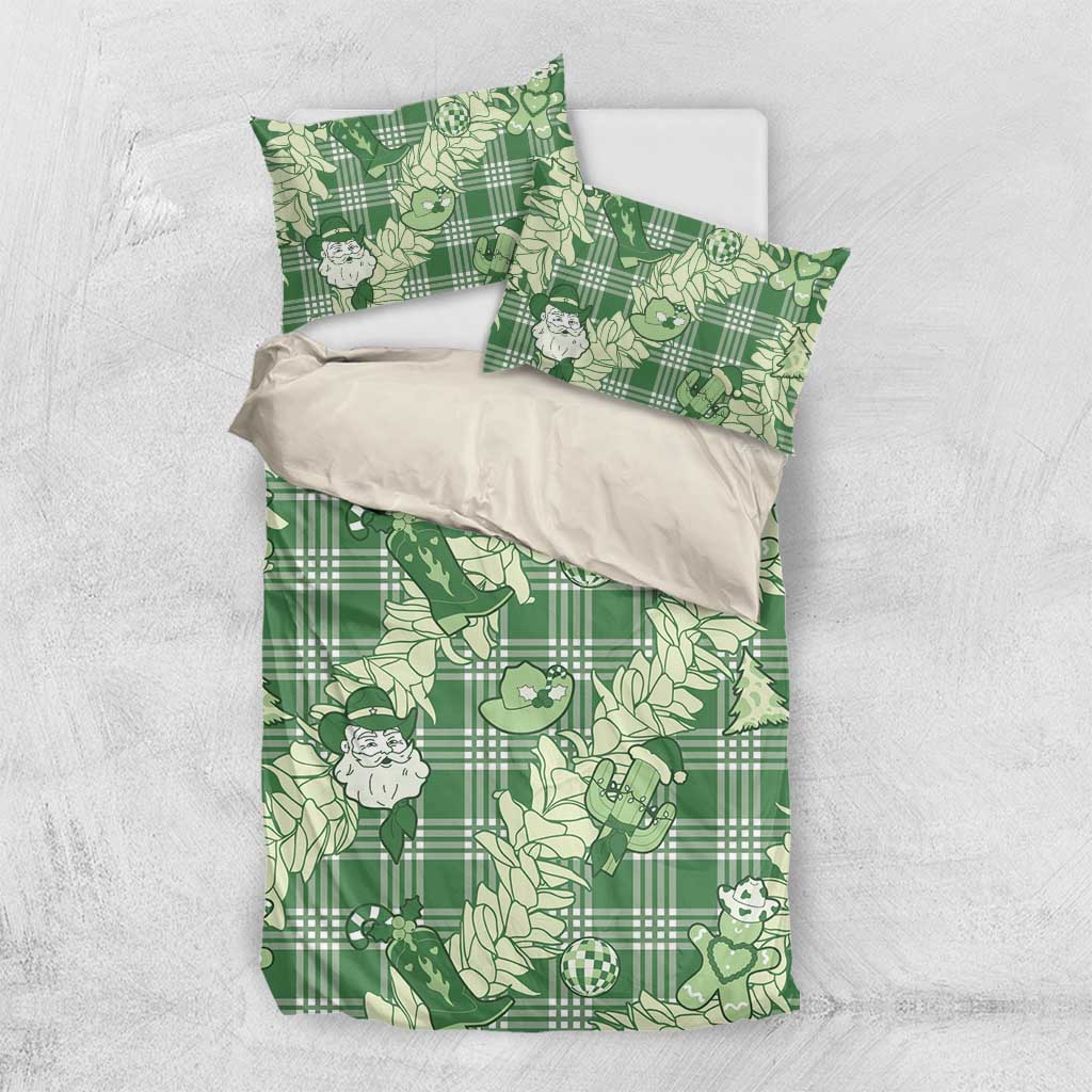 Green Palaka Hawaii Cowboy Christmas Bedding Set Paniolo Mix Maile Lei - Polynesian Pride