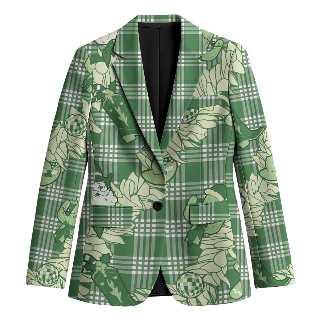 Green Palaka Hawaii Cowboy Christmas Blazer Paniolo Mix Maile Lei - Polynesian Pride