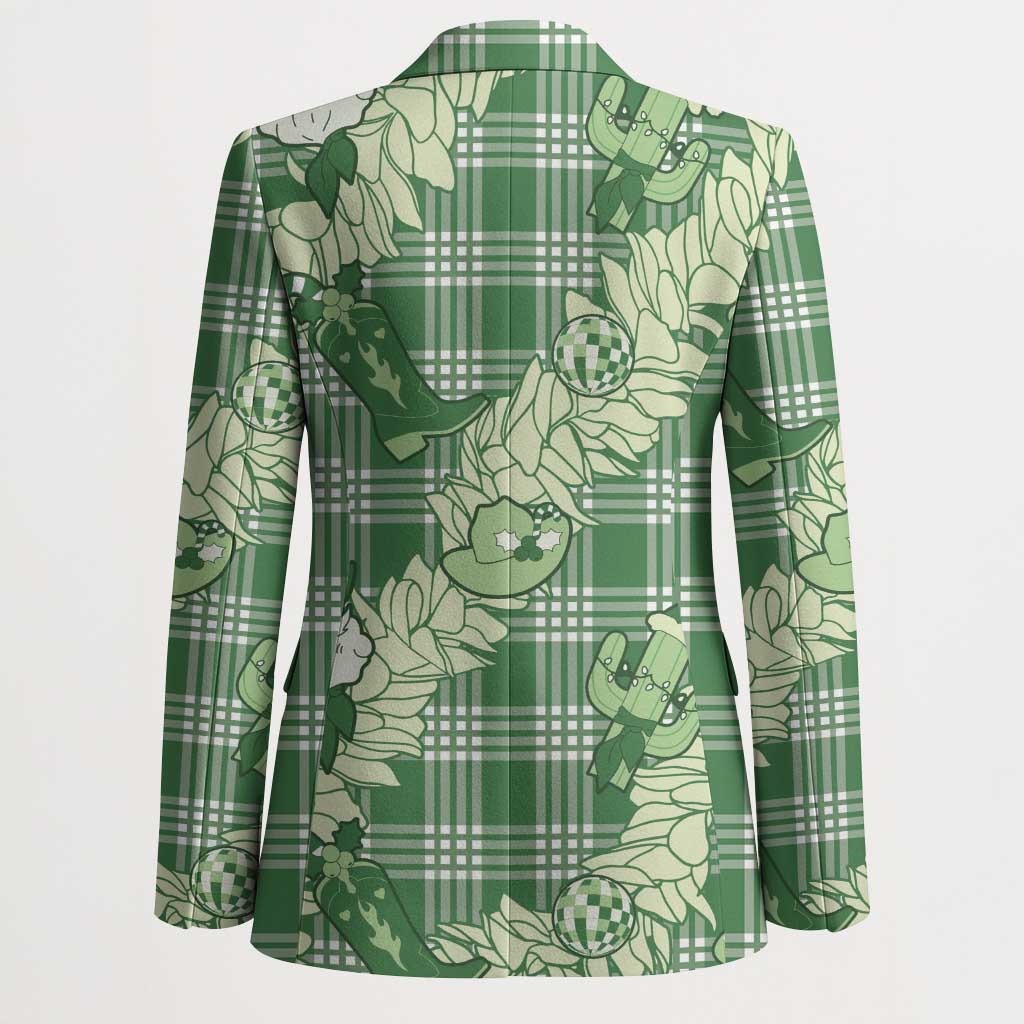 Green Palaka Hawaii Cowboy Christmas Blazer Paniolo Mix Maile Lei - Polynesian Pride