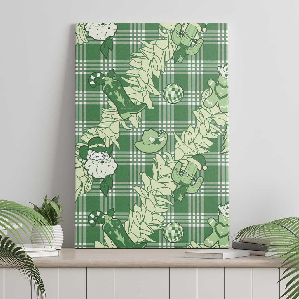 Green Palaka Hawaii Cowboy Christmas Canvas Wall Art Paniolo Mix Maile Lei - Polynesian Pride