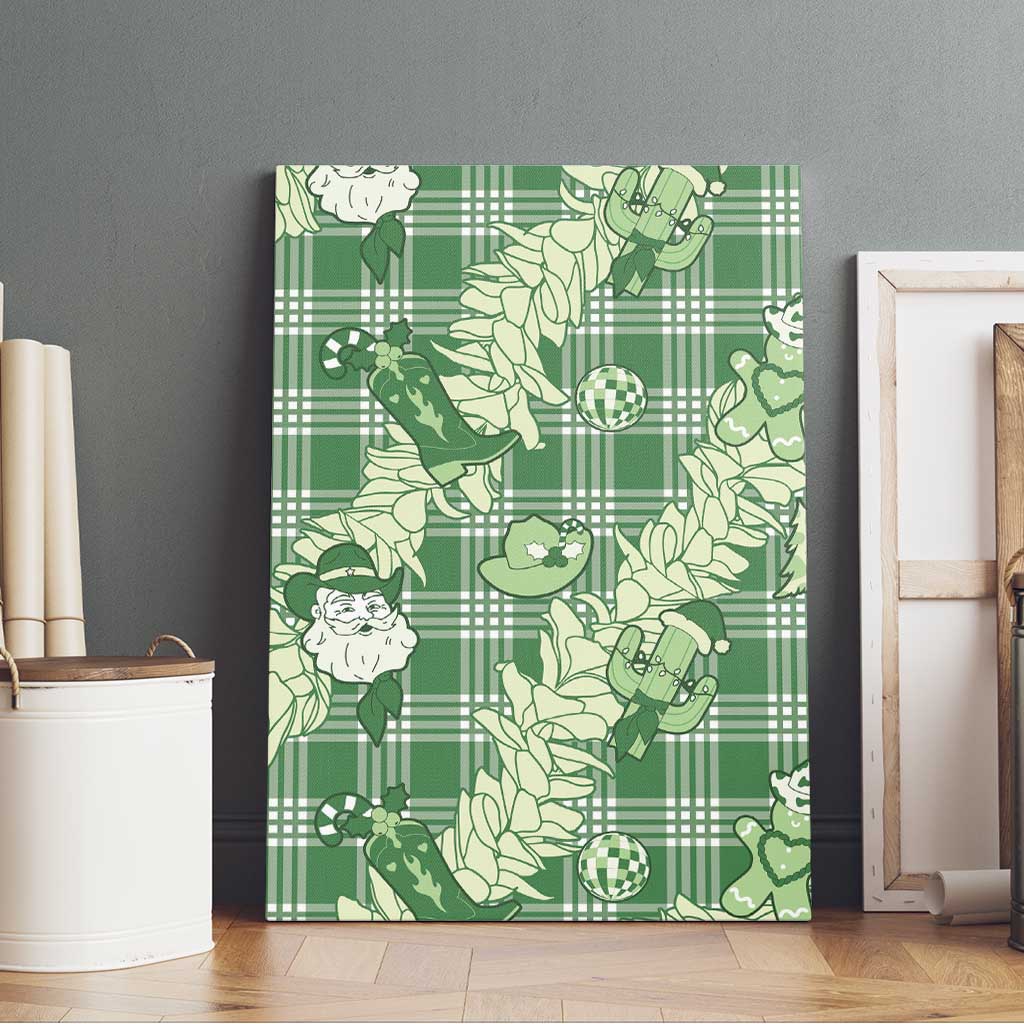 Green Palaka Hawaii Cowboy Christmas Canvas Wall Art Paniolo Mix Maile Lei - Polynesian Pride