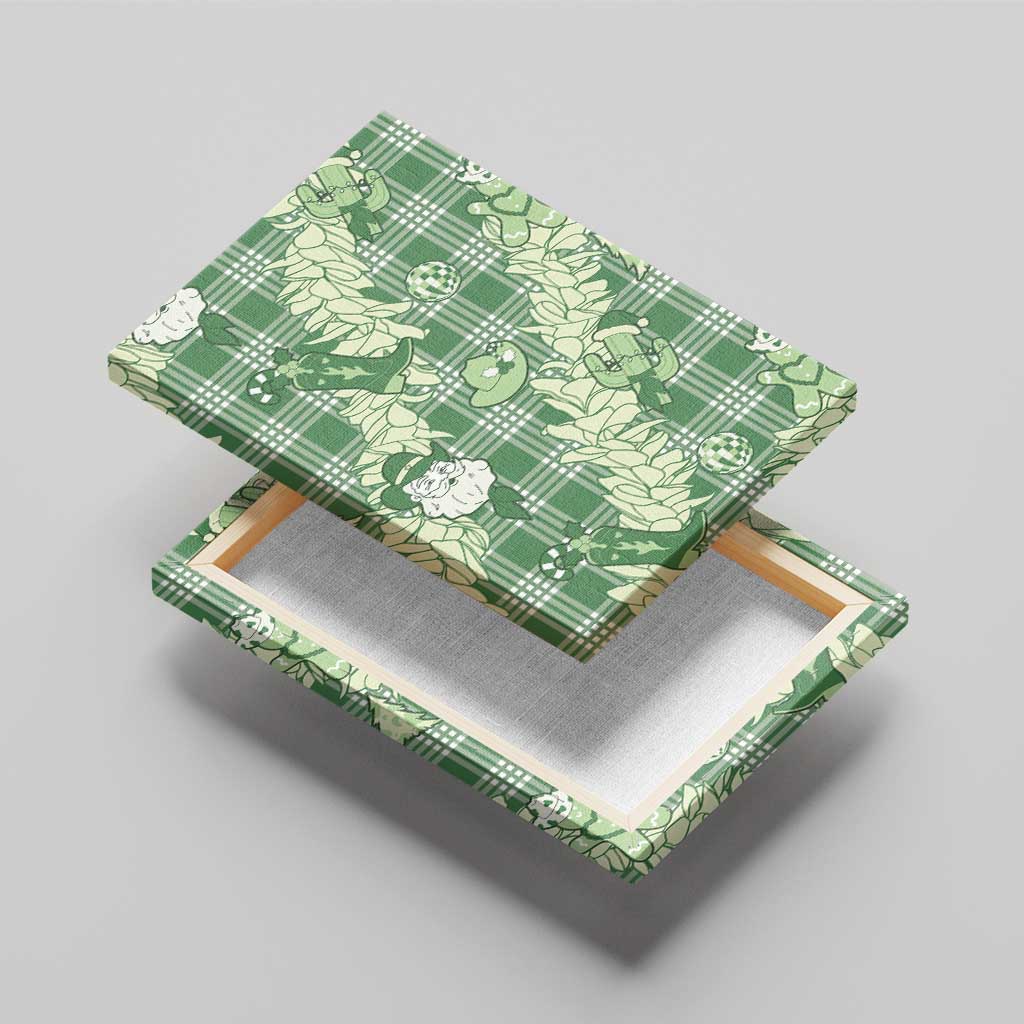 Green Palaka Hawaii Cowboy Christmas Canvas Wall Art Paniolo Mix Maile Lei - Polynesian Pride