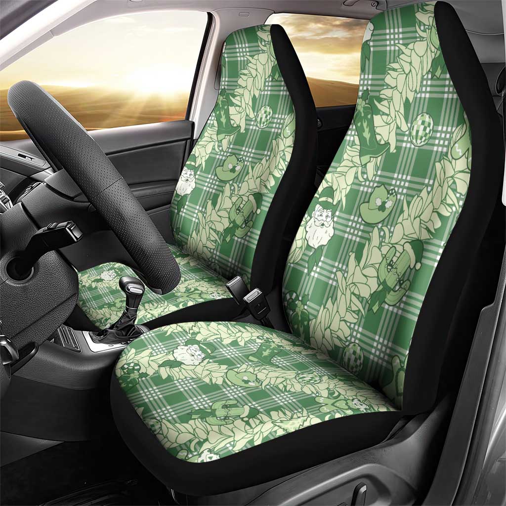 Green Palaka Hawaii Cowboy Christmas Car Seat Cover Paniolo Mix Maile Lei - Polynesian Pride