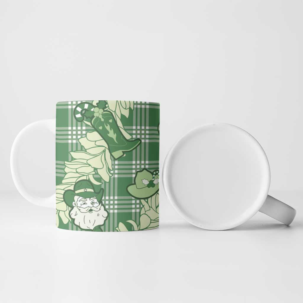Green Palaka Hawaii Cowboy Christmas Ceramic Mug Paniolo Mix Maile Lei - Polynesian Pride