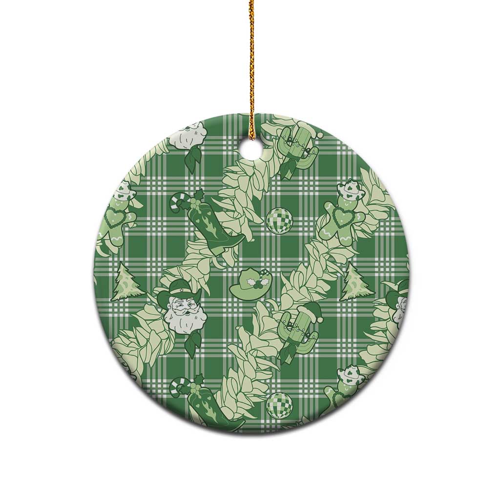 Green Palaka Hawaii Cowboy Christmas Ceramic Ornament Paniolo Mix Maile Lei - Polynesian Pride