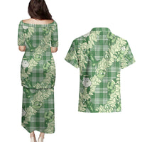 Green Palaka Hawaii Cowboy Christmas Couples Matching Puletasi and Hawaiian Shirt Paniolo Mix Maile Lei LT7 - Polynesian Pride