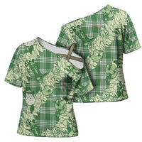 Green Palaka Hawaii Cowboy Christmas Cross Shoulder Shirt Paniolo Mix Maile Lei - Polynesian Pride