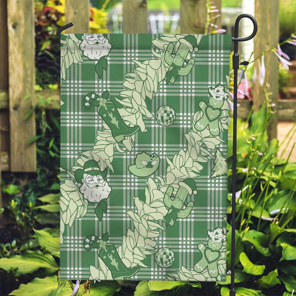Green Palaka Hawaii Cowboy Christmas Garden Flag Paniolo Mix Maile Lei - Polynesian Pride