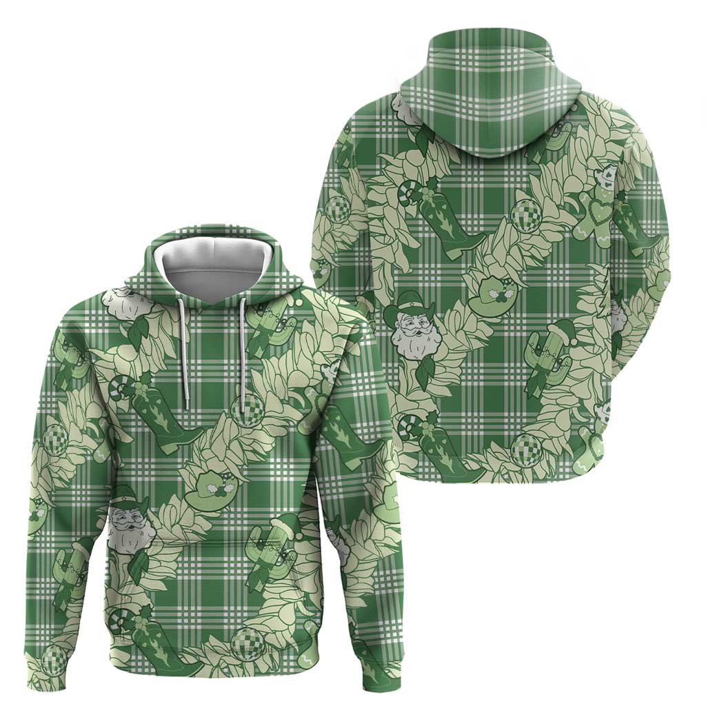 Green Palaka Hawaii Cowboy Christmas Hoodie Paniolo Mix Maile Lei - Polynesian Pride