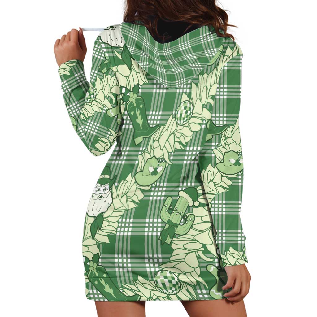 Green Palaka Hawaii Cowboy Christmas Hoodie Dress Paniolo Mix Maile Lei - Polynesian Pride
