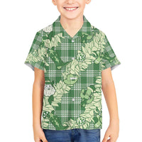 Green Palaka Hawaii Cowboy Christmas Kid Hawaiian Shirt Paniolo Mix Maile Lei - Polynesian Pride