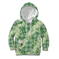 Green Palaka Hawaii Cowboy Christmas Kid Hoodie Paniolo Mix Maile Lei - Polynesian Pride