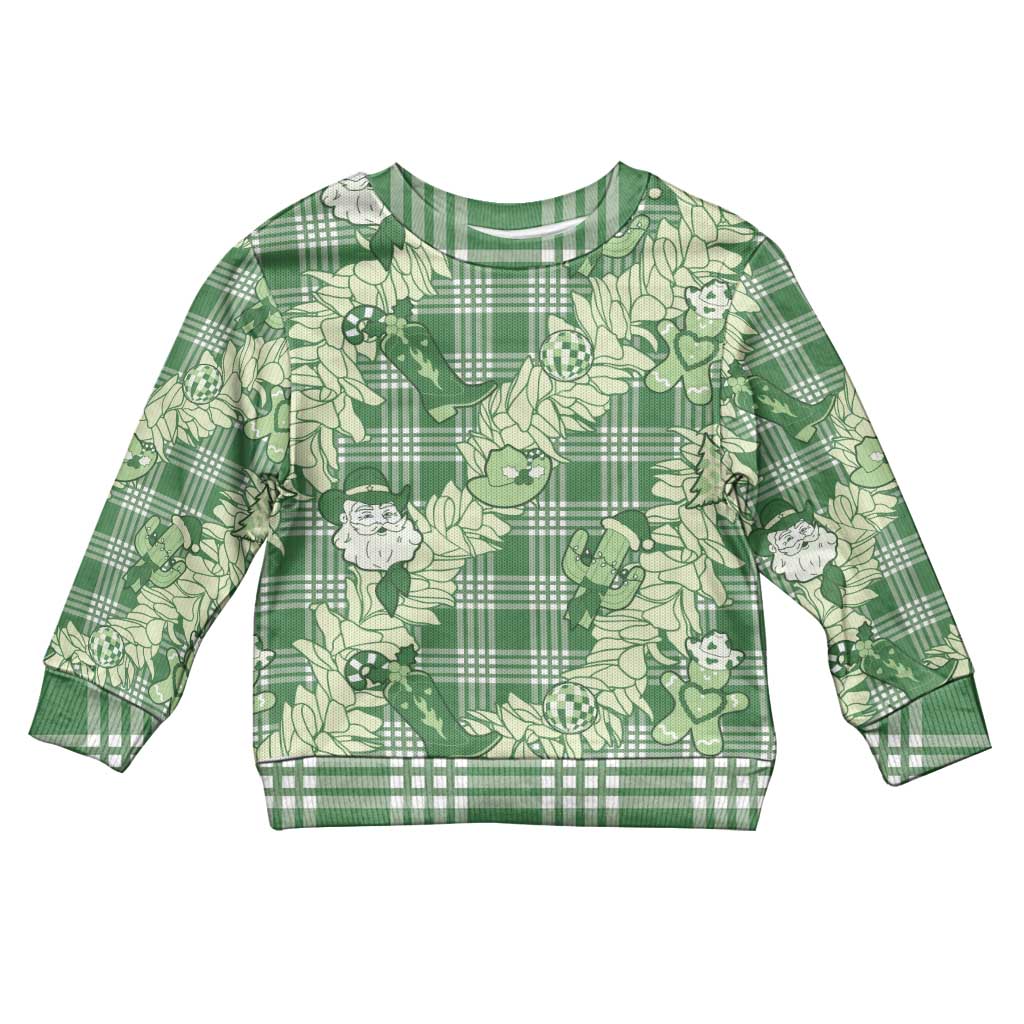 Green Palaka Hawaii Cowboy Christmas Kid Ugly Christmas Sweater Paniolo Mix Maile Lei - Polynesian Pride