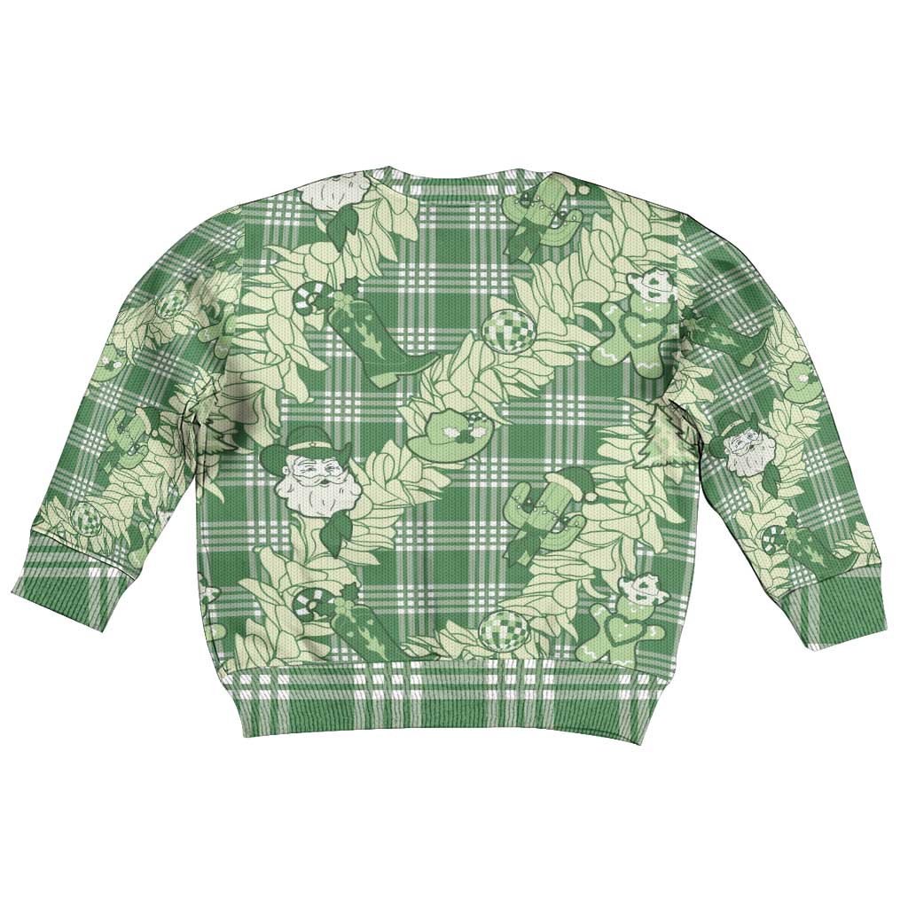 Green Palaka Hawaii Cowboy Christmas Kid Ugly Christmas Sweater Paniolo Mix Maile Lei - Polynesian Pride