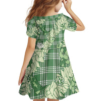 Green Palaka Hawaii Cowboy Christmas Kid Short Sleeve Dress Paniolo Mix Maile Lei - Polynesian Pride