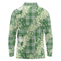 Green Palaka Hawaii Cowboy Christmas Long Sleeve Polo Shirt Paniolo Mix Maile Lei - Polynesian Pride