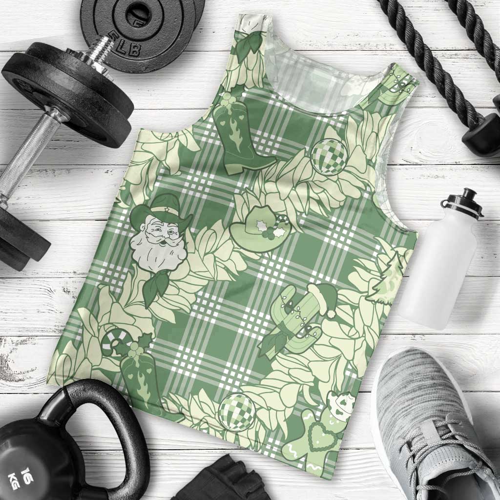Green Palaka Hawaii Cowboy Christmas Men Tank Top Paniolo Mix Maile Lei - Polynesian Pride