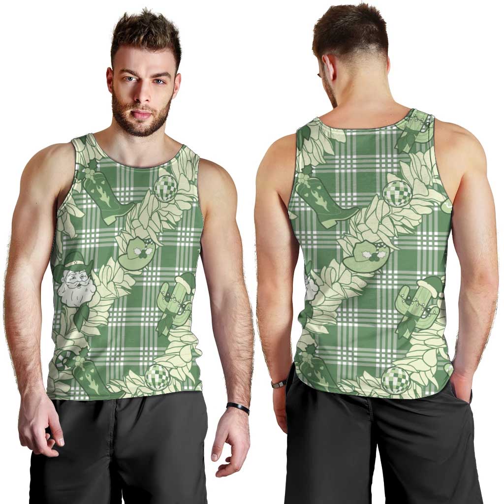 Green Palaka Hawaii Cowboy Christmas Men Tank Top Paniolo Mix Maile Lei - Polynesian Pride