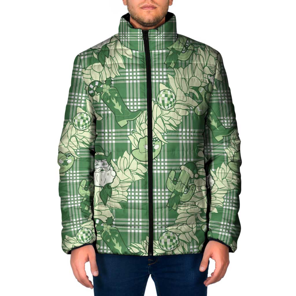 Green Palaka Hawaii Cowboy Christmas Padded Jacket Paniolo Mix Maile Lei - Polynesian Pride