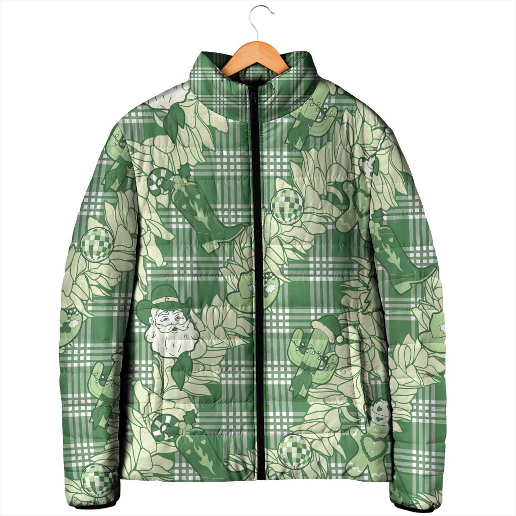 Green Palaka Hawaii Cowboy Christmas Padded Jacket Paniolo Mix Maile Lei - Polynesian Pride