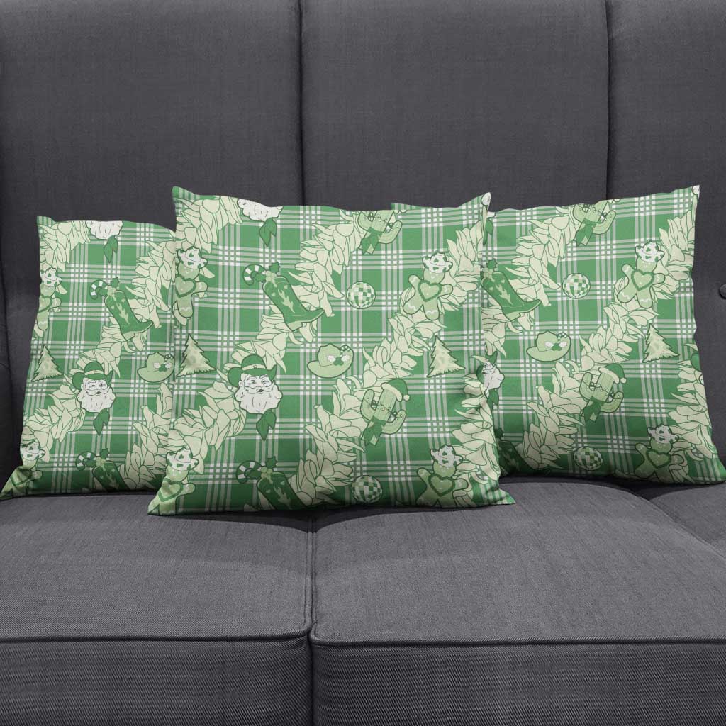 Green Palaka Hawaii Cowboy Christmas Pillow Cover Paniolo Mix Maile Lei - Polynesian Pride