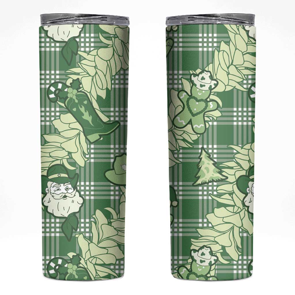 Green Palaka Hawaii Cowboy Christmas Skinny Tumbler Paniolo Mix Maile Lei - Polynesian Pride